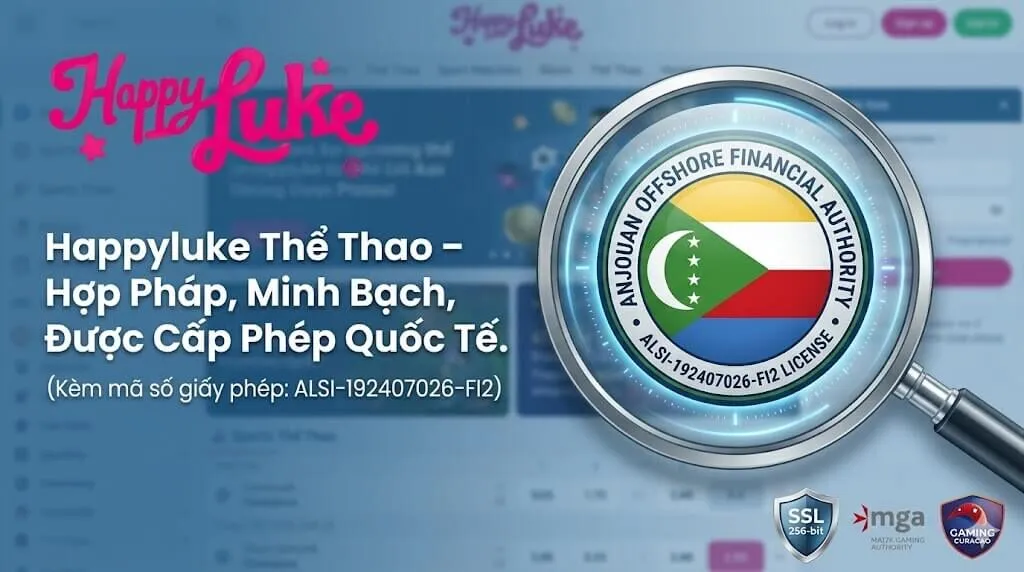 Giấy phép cá cược thể thao Happyluke từ Anjouan minh bạch và hợp pháp.